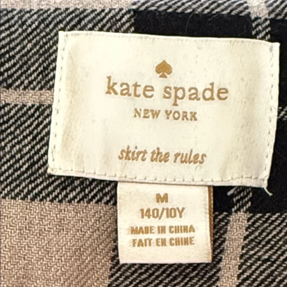 KATE SPADE Tan & Black Plaid Wool Blend Jacket Double Breasted Bow Collar Size M
